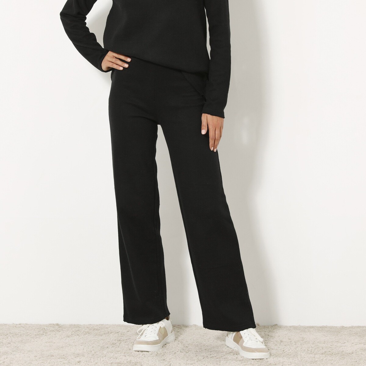 Blancheporte Rovné kalhoty z česaného úpletu s pružným pasem černá 3436