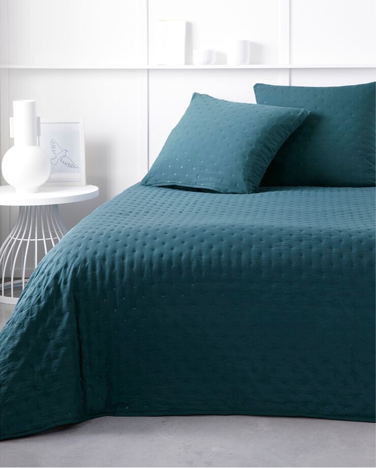 Blancheporte Sladěná prošívaná sada přehoz na postel  2 polštářky paví modrá 220x240 cm přehoz2 polštářky