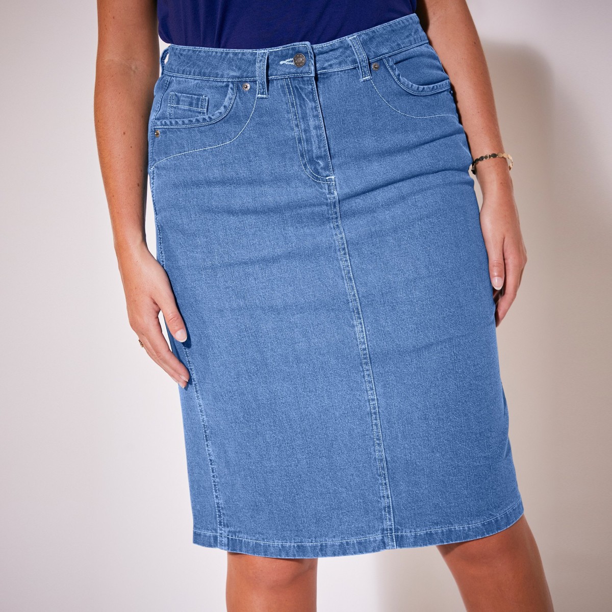 Blancheporte Rovná džínová sukně sepraná modrá 46