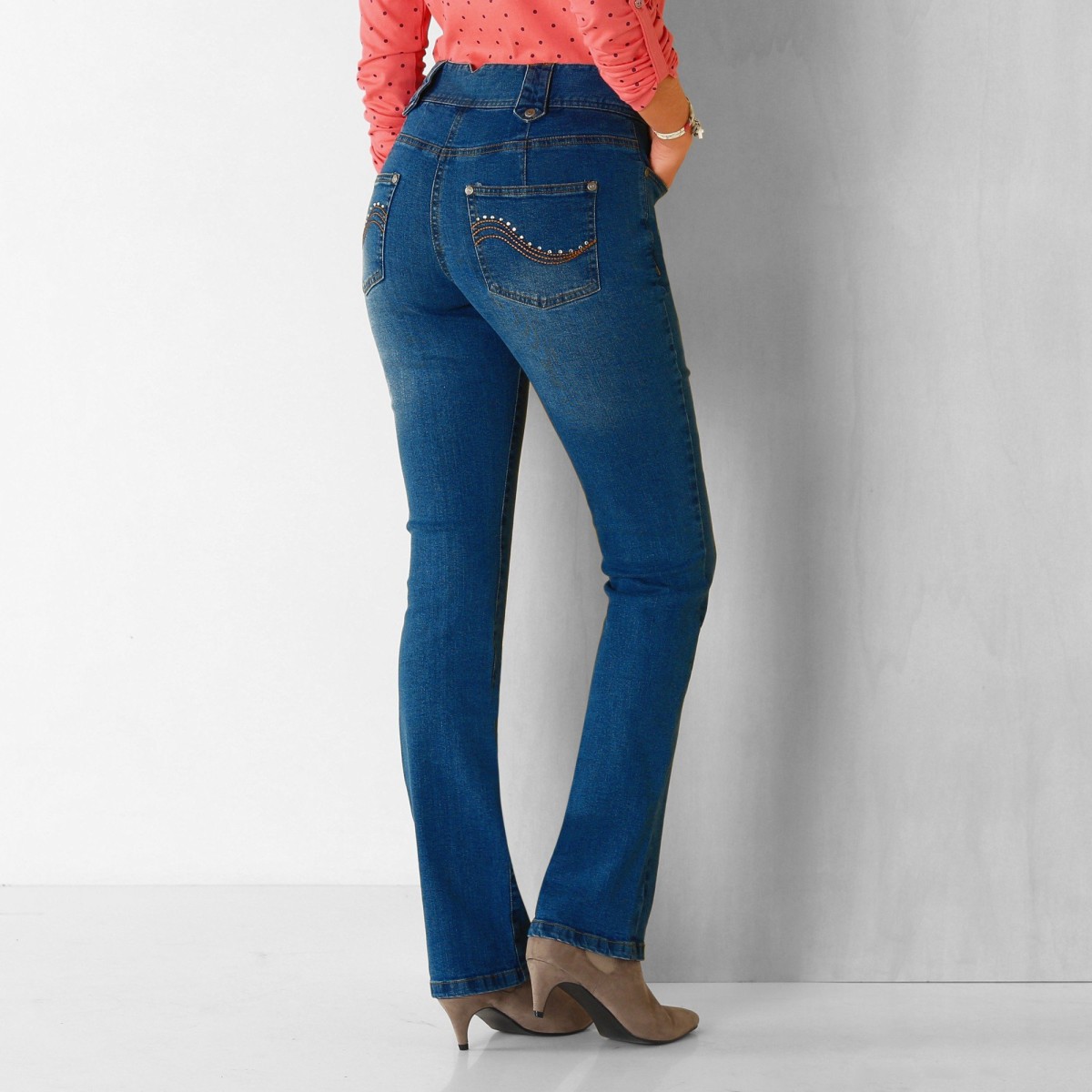 Blancheporte Rovné džíny s vysokým pasem, pro malou postavu modrá 36